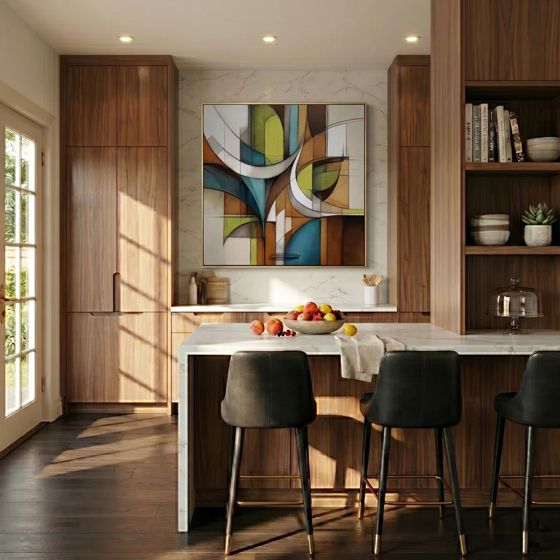Mid-Century Geometric Wall Art – Teal & Brown Abstract#yy825178