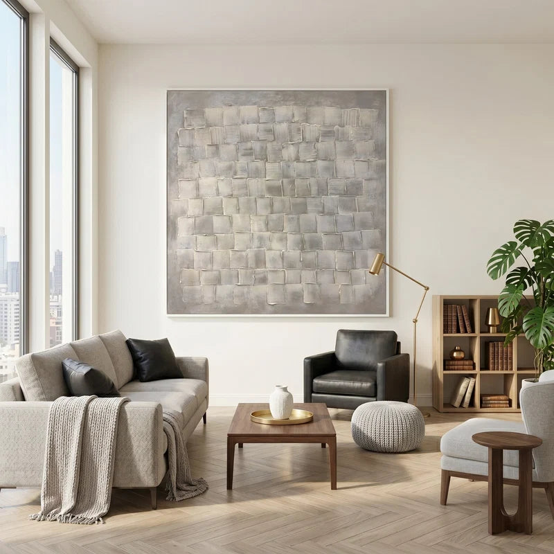 White & Gray Textured Wall Art – Minimalist Geometric Painting#yy825180