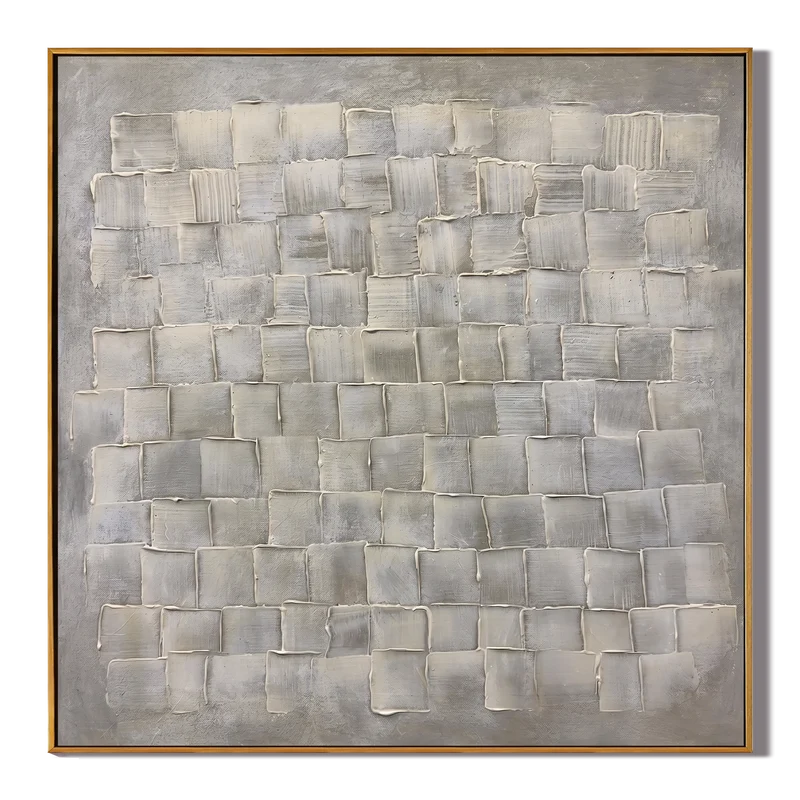 White & Gray Textured Wall Art – Minimalist Geometric Painting#yy825180