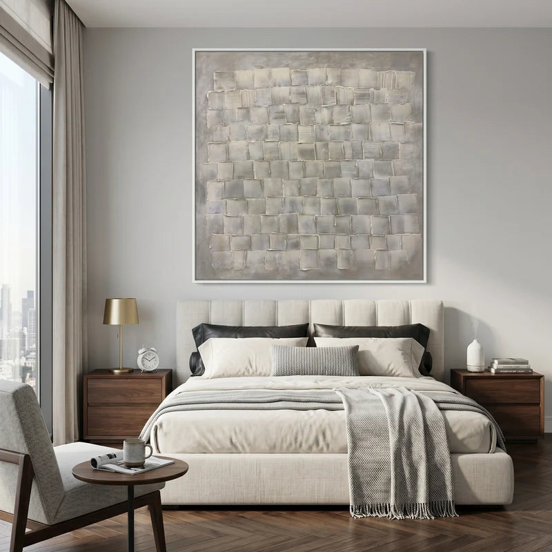 White & Gray Textured Wall Art – Minimalist Geometric Painting#yy825180