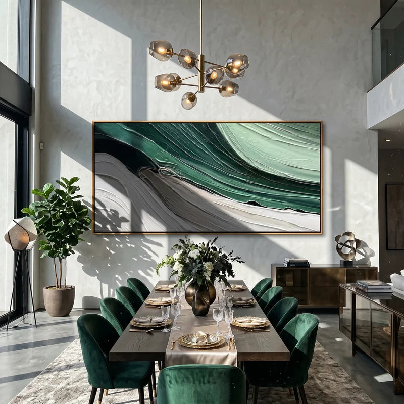 Forest Green Abstract Wave Wall Art – Textured Modern Painting#yy825181