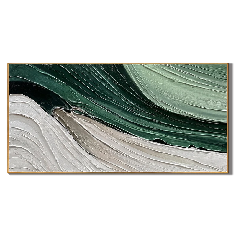 Forest Green Abstract Wave Wall Art – Textured Modern Painting#yy825181