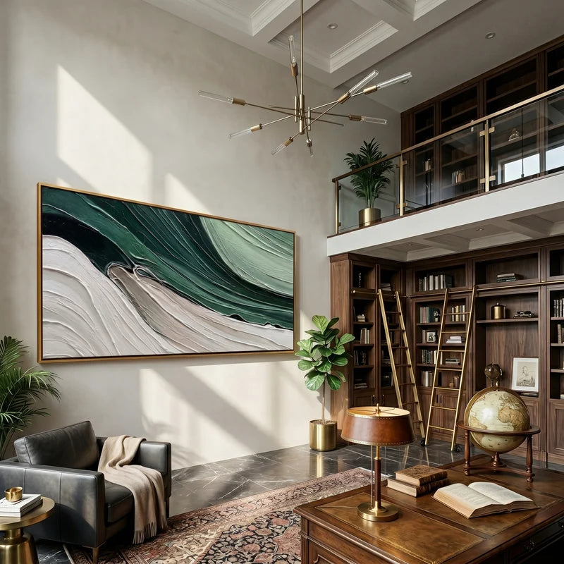 Forest Green Abstract Wave Wall Art – Textured Modern Painting#yy825181