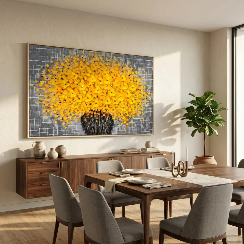 Yellow Flower Bouquet Wall Art – Textured Floral Painting#yy825182