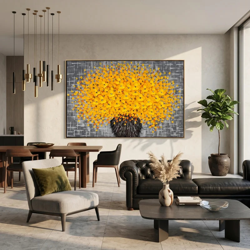 Yellow Flower Bouquet Wall Art – Textured Floral Painting#yy825182