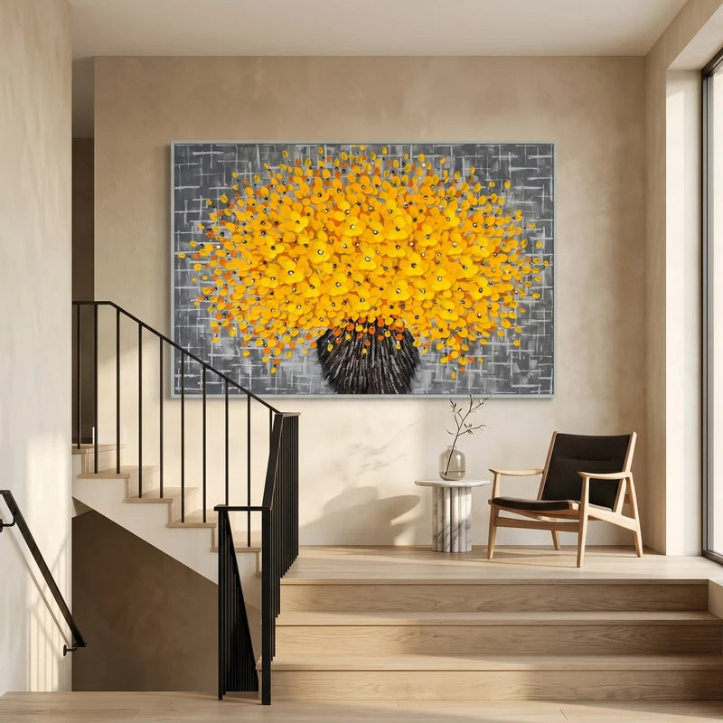 Yellow Flower Bouquet Wall Art – Textured Floral Painting#yy825182