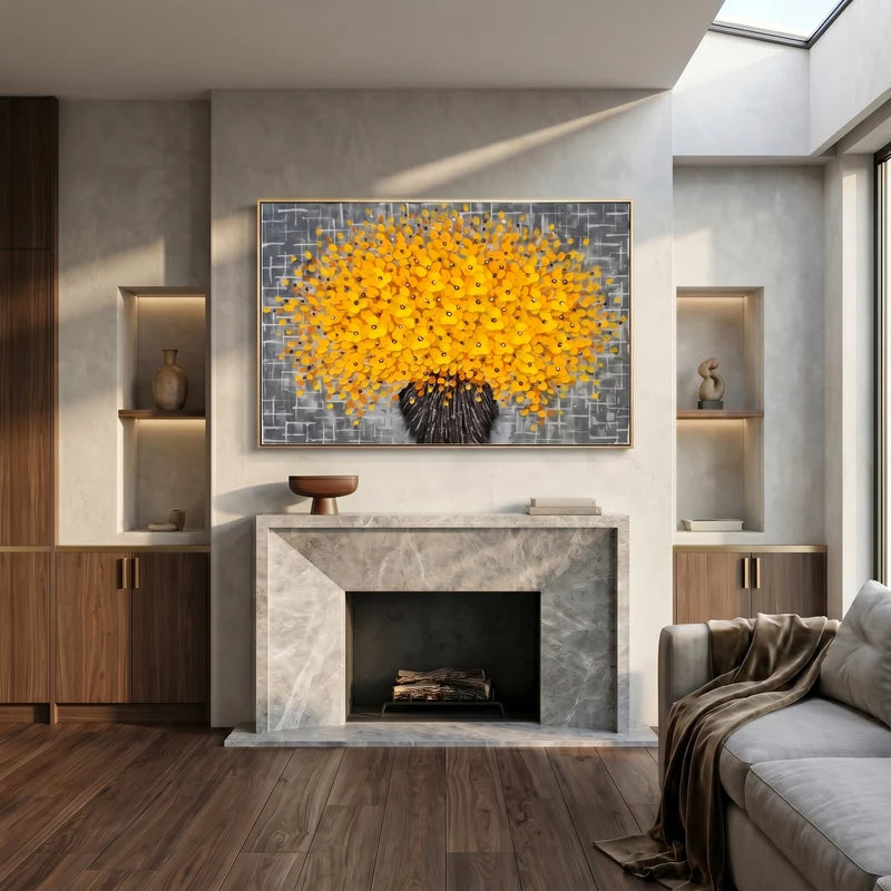 Yellow Flower Bouquet Wall Art – Textured Floral Painting#yy825182