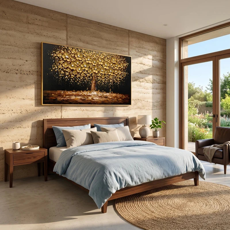 Gold Tree of Life Wall Art – Black Textured Painting#yy825183