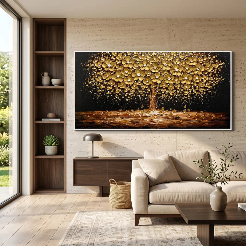 Gold Tree of Life Wall Art – Black Textured Painting#yy825183
