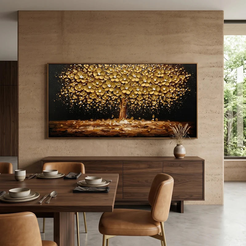 Gold Tree of Life Wall Art – Black Textured Painting#yy825183