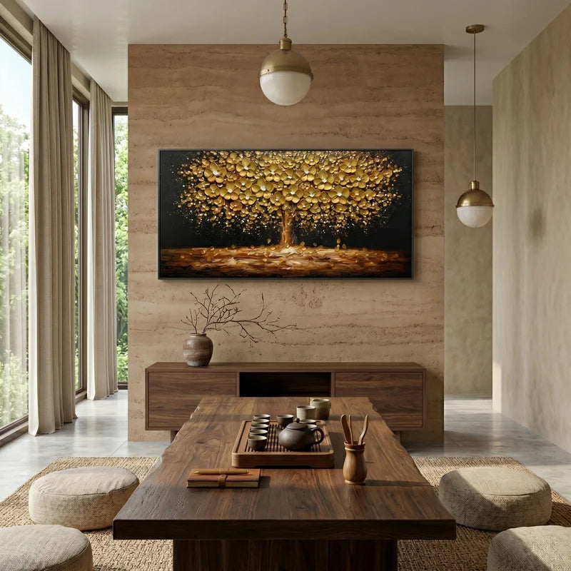 Gold Tree of Life Wall Art – Black Textured Painting#yy825183