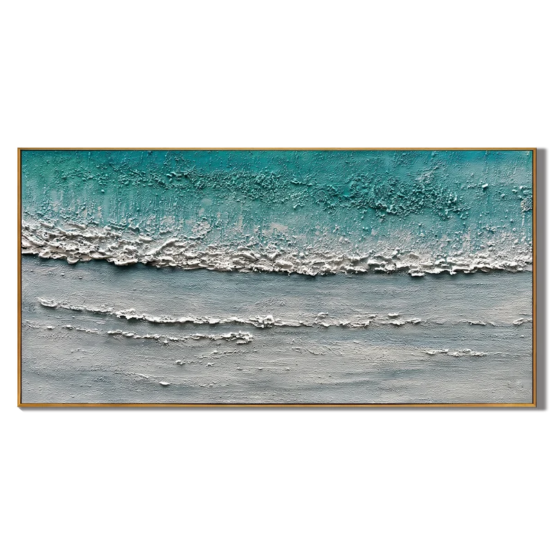 Teal Ocean Wave Wall Art – Minimalist Textured Seascape#yy825185