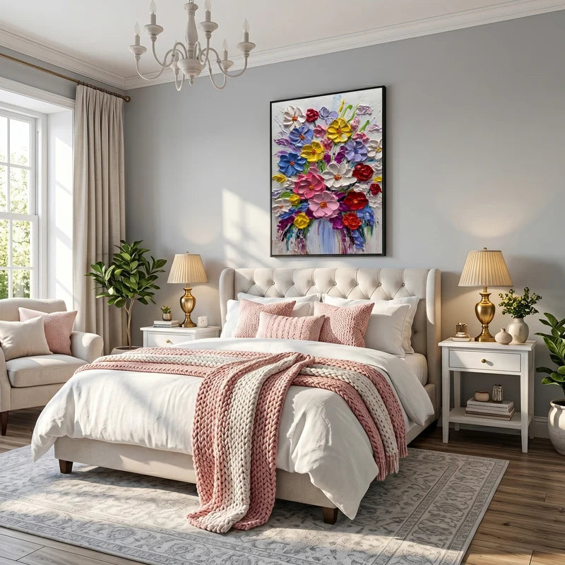 Colorful Flower Bouquet Wall Art – Textured Floral Painting#yy825186