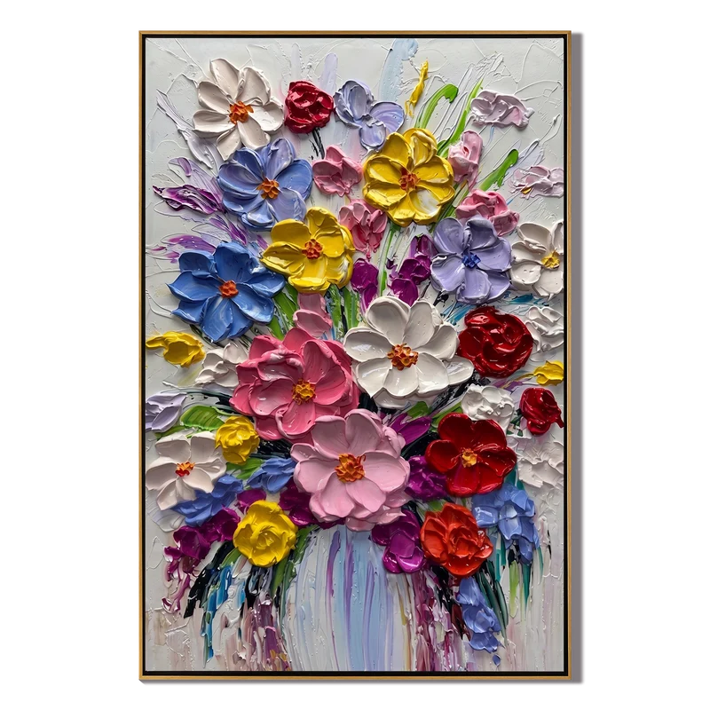 Colorful Flower Bouquet Wall Art – Textured Floral Painting#yy825186