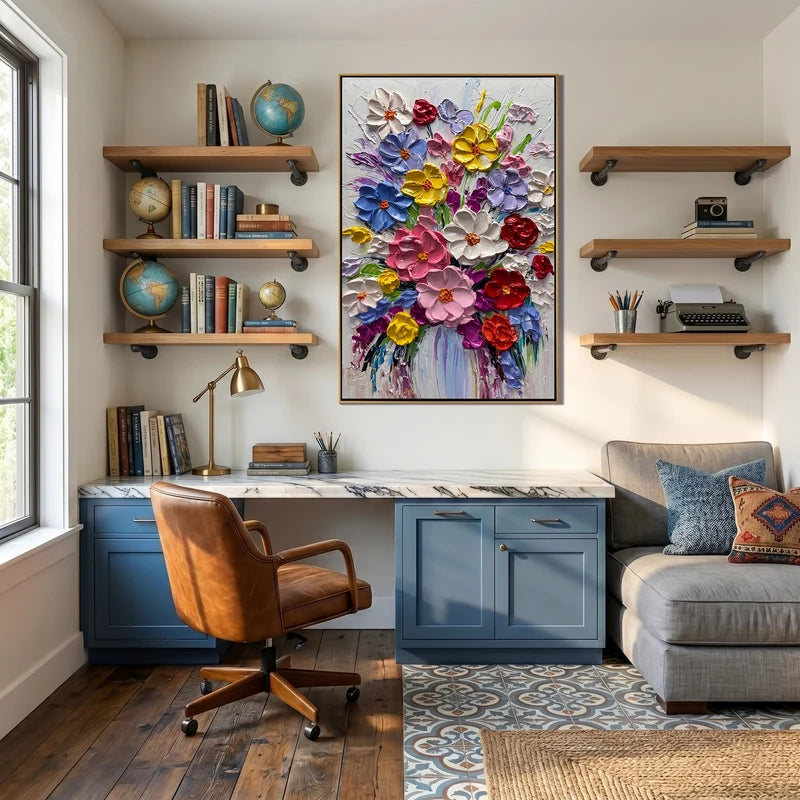 Colorful Flower Bouquet Wall Art – Textured Floral Painting#yy825186