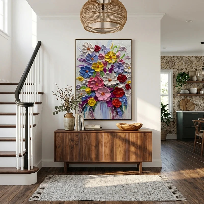 Colorful Flower Bouquet Wall Art – Textured Floral Painting#yy825186