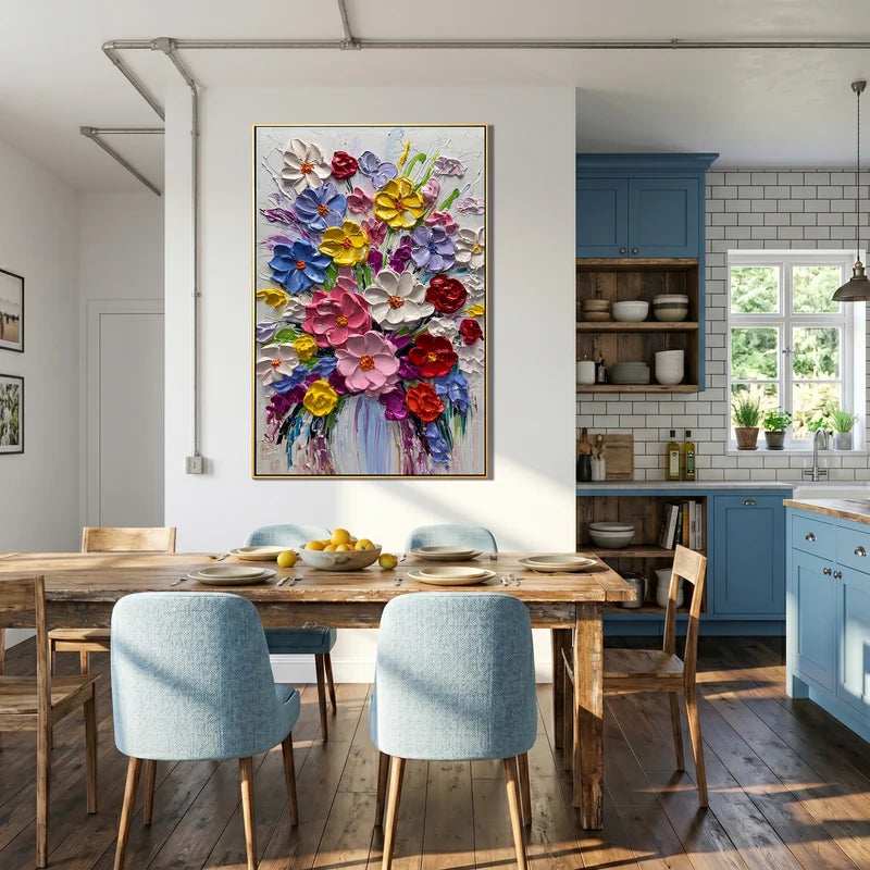 Colorful Flower Bouquet Wall Art – Textured Floral Painting#yy825186