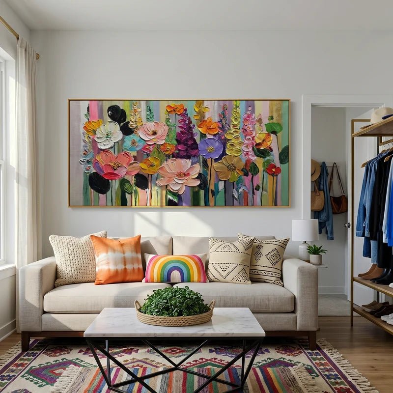 Joyful Garden Wall Art – Colorful Textured Flowers#yy825187