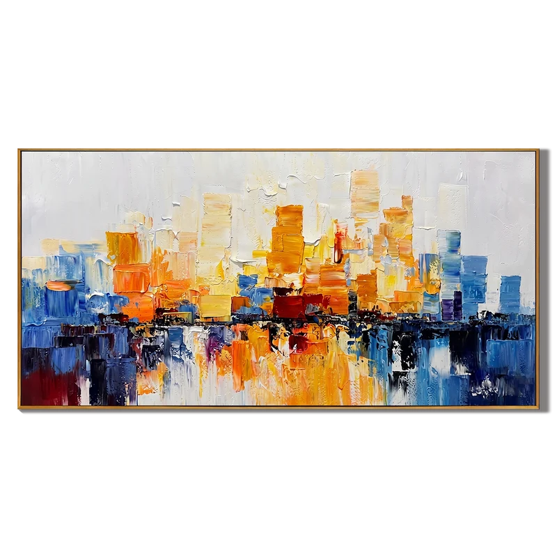 Colorful City Reflection Wall Art – Modern Abstract Skyline#yy825188