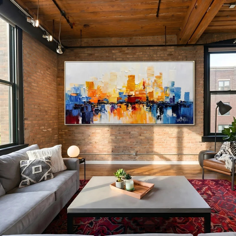 Colorful City Reflection Wall Art – Modern Abstract Skyline#yy825188