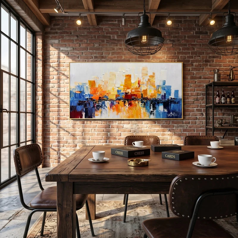 Colorful City Reflection Wall Art – Modern Abstract Skyline#yy825188