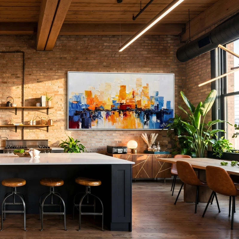 Colorful City Reflection Wall Art – Modern Abstract Skyline#yy825188