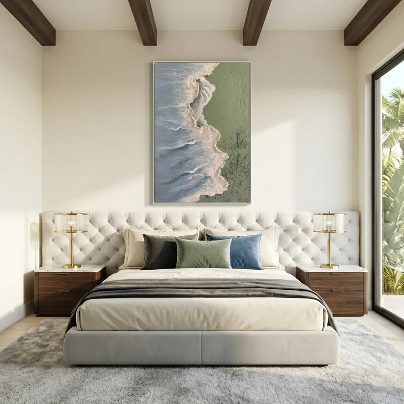 Blue Gray Ocean Wave Wall Art – Sage Green Coastal Painting#825189