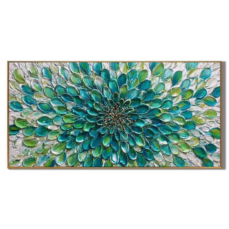 Teal Bloom Abstract Wall Art – Modern Textured Floral Decor#825193