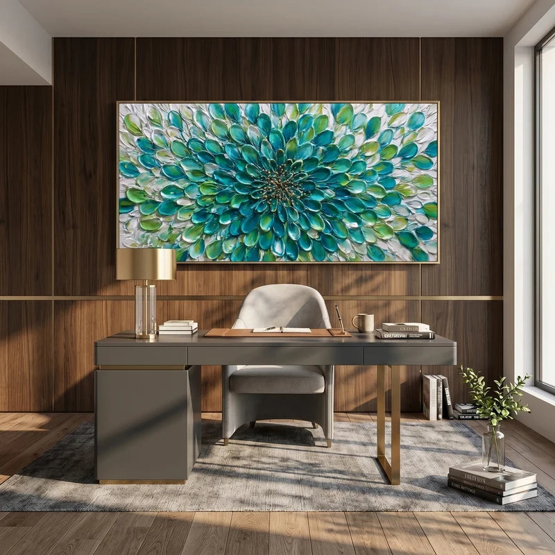 Teal Bloom Abstract Wall Art – Modern Textured Floral Decor#825193