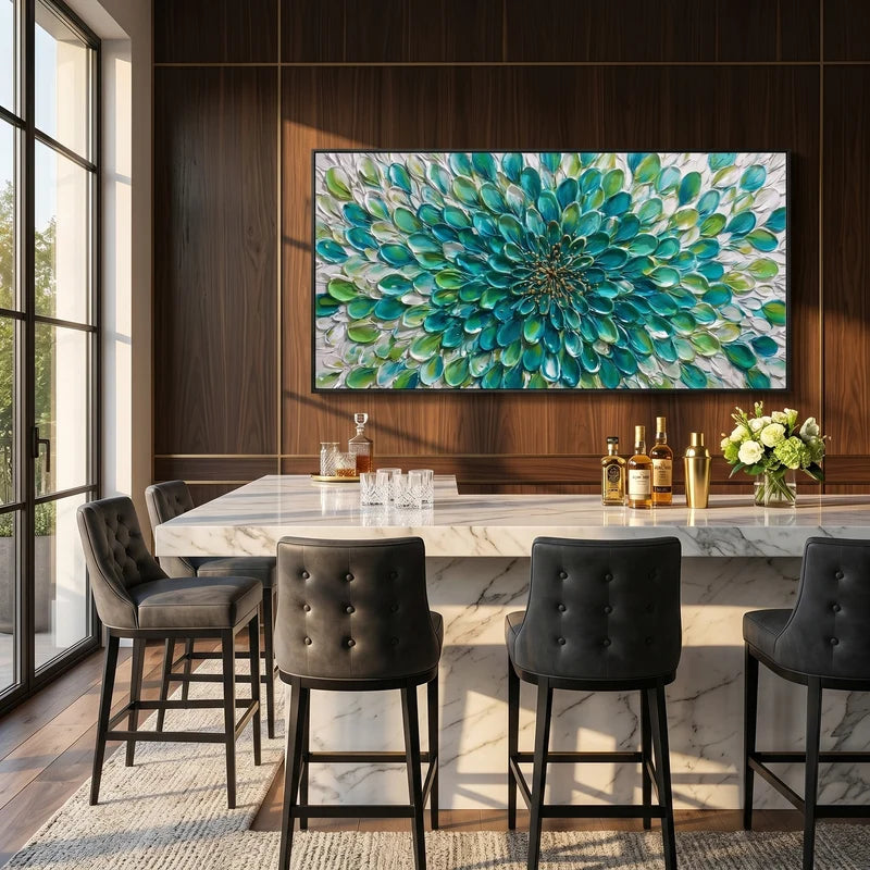 Teal Bloom Abstract Wall Art – Modern Textured Floral Decor#825193