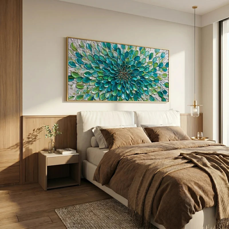 Teal Bloom Abstract Wall Art – Modern Textured Floral Decor#825193