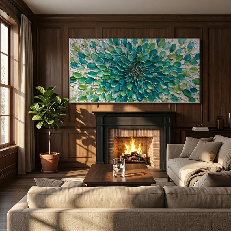 Teal Bloom Abstract Wall Art – Modern Textured Floral Decor#825193