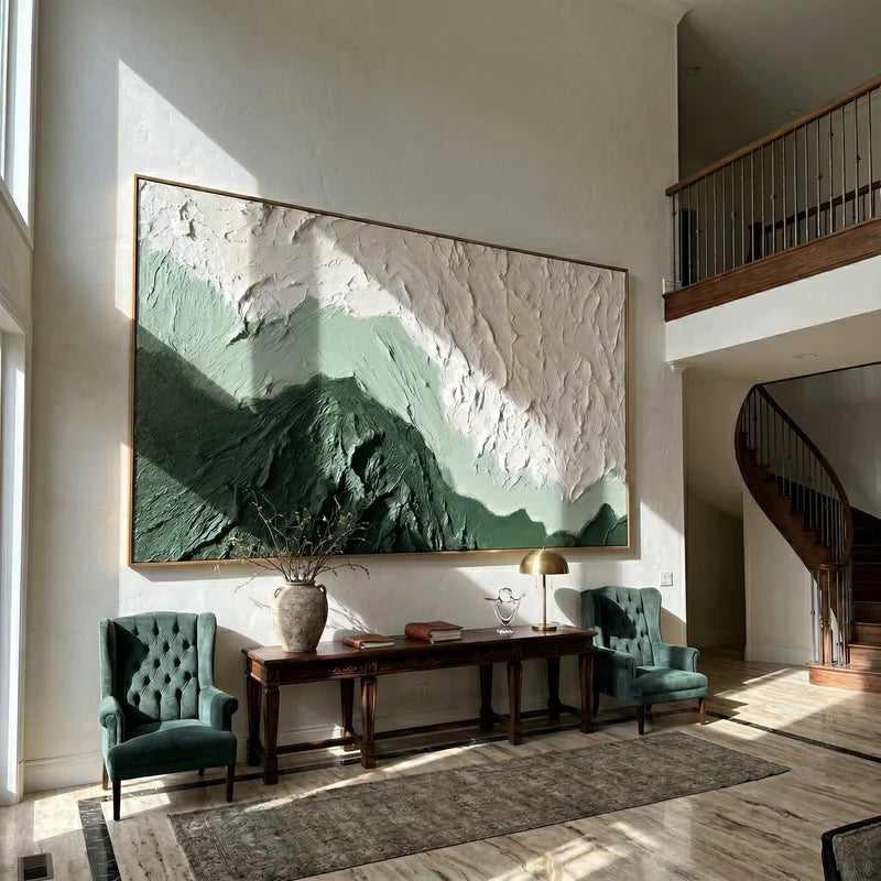 Sage Green Mountain Wall Art – Textured Minimalist Landscape#825195