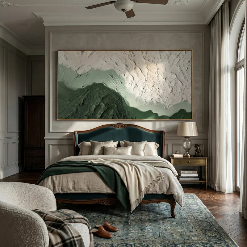 Sage Green Mountain Wall Art – Textured Minimalist Landscape#825195