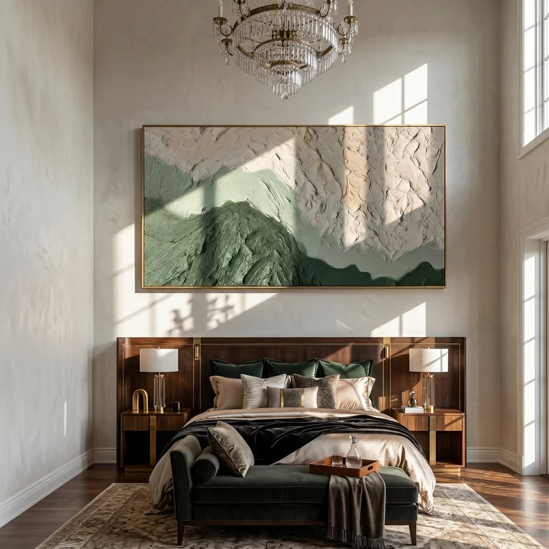 Sage Green Mountain Wall Art – Textured Minimalist Landscape#825195