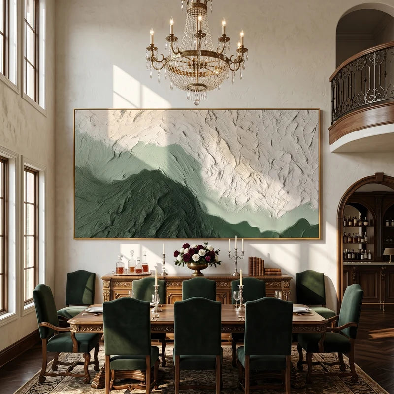 Sage Green Mountain Wall Art – Textured Minimalist Landscape#825195