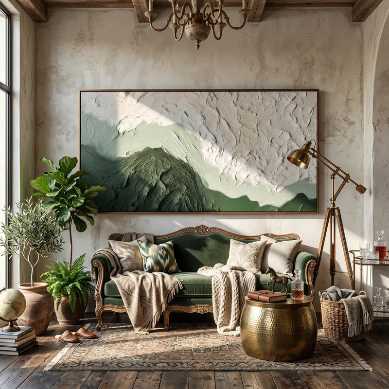 Sage Green Mountain Wall Art – Textured Minimalist Landscape#825195