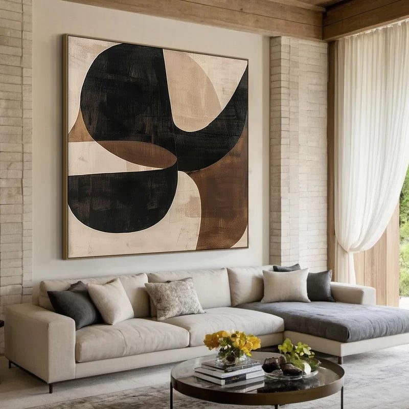 Organic Geometric Wall Art – Black, Brown & Beige Abstract#yy825198