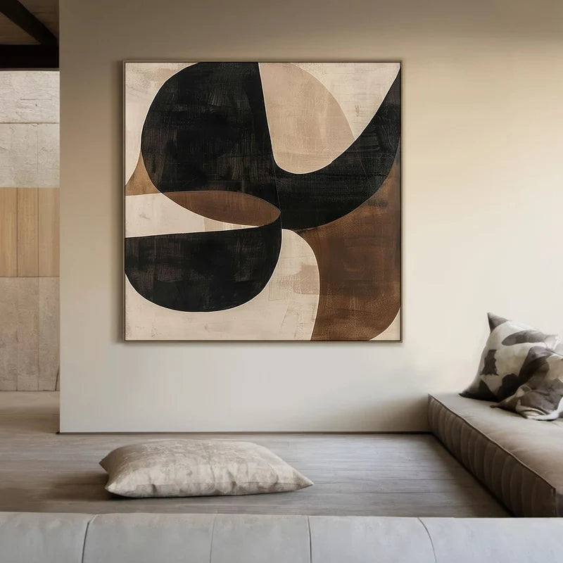 Organic Geometric Wall Art – Black, Brown & Beige Abstract#yy825198