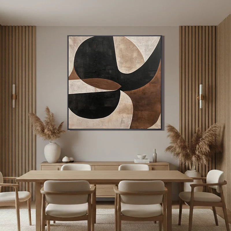 Organic Geometric Wall Art – Black, Brown & Beige Abstract#yy825198