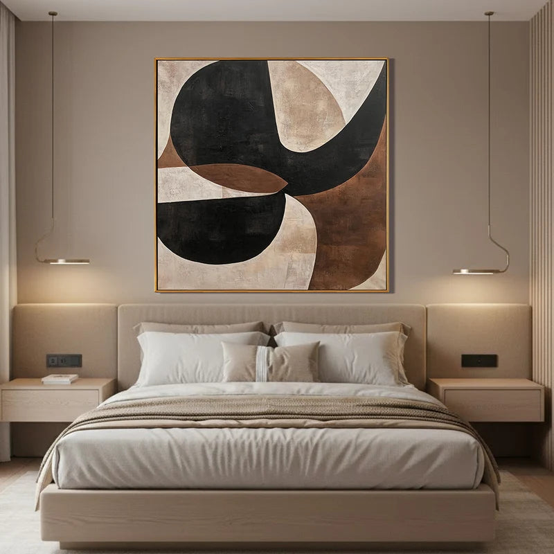 Organic Geometric Wall Art – Black, Brown & Beige Abstract#yy825198