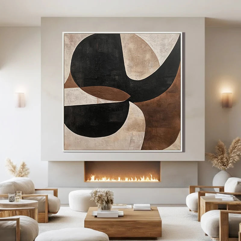 Organic Geometric Wall Art – Black, Brown & Beige Abstract#yy825198