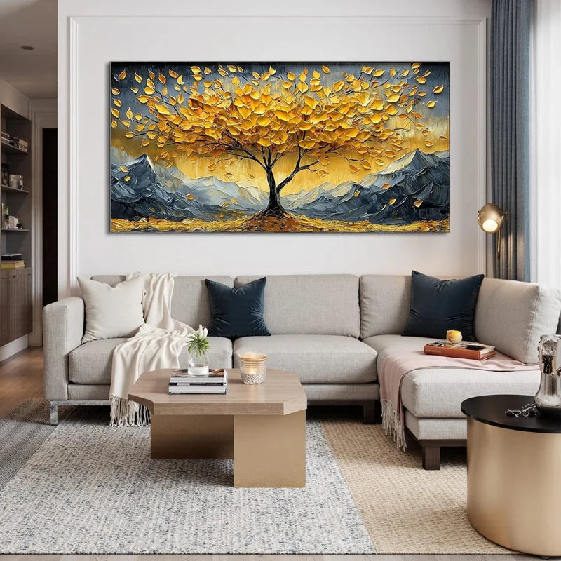 Golden Tree of Life Wall Art – Mountain Landscape Painting#yy825199
