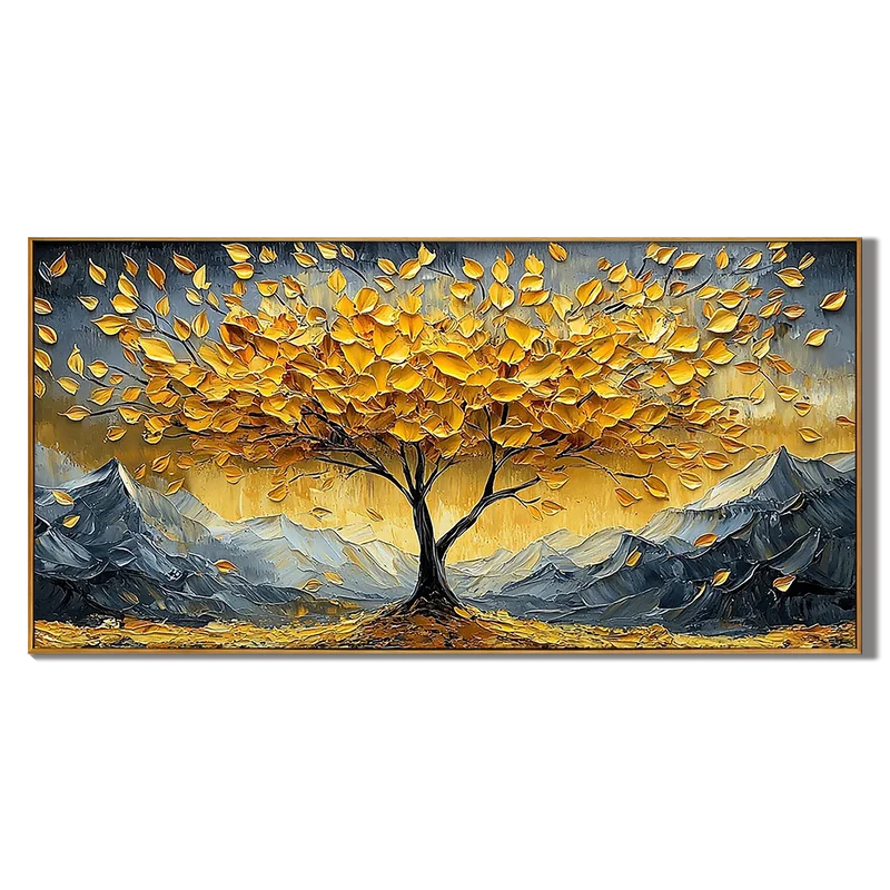 Golden Tree of Life Wall Art – Mountain Landscape Painting#yy825199