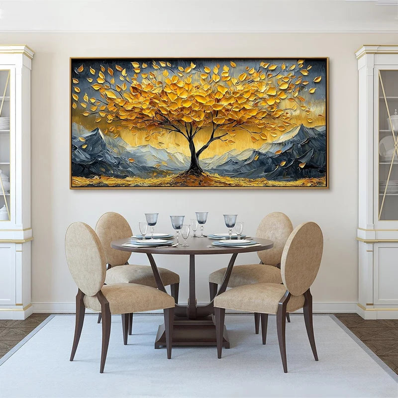 Golden Tree of Life Wall Art – Mountain Landscape Painting#yy825199