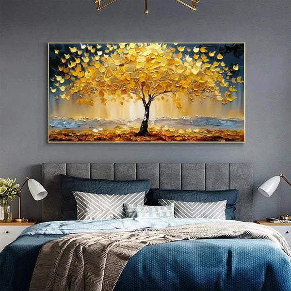 Golden Tree of Life Wall Art – Mountain Landscape Painting#yy825199