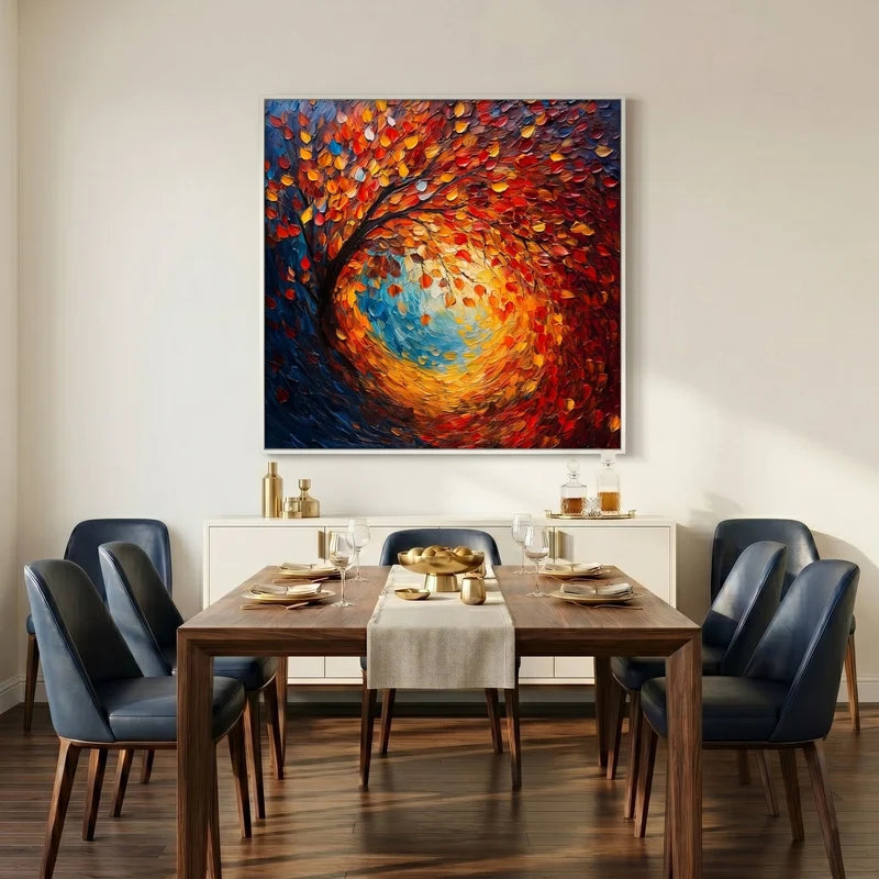 Autumn Whirlwind Wall Art – Red & Orange Forest Painting#yy825201