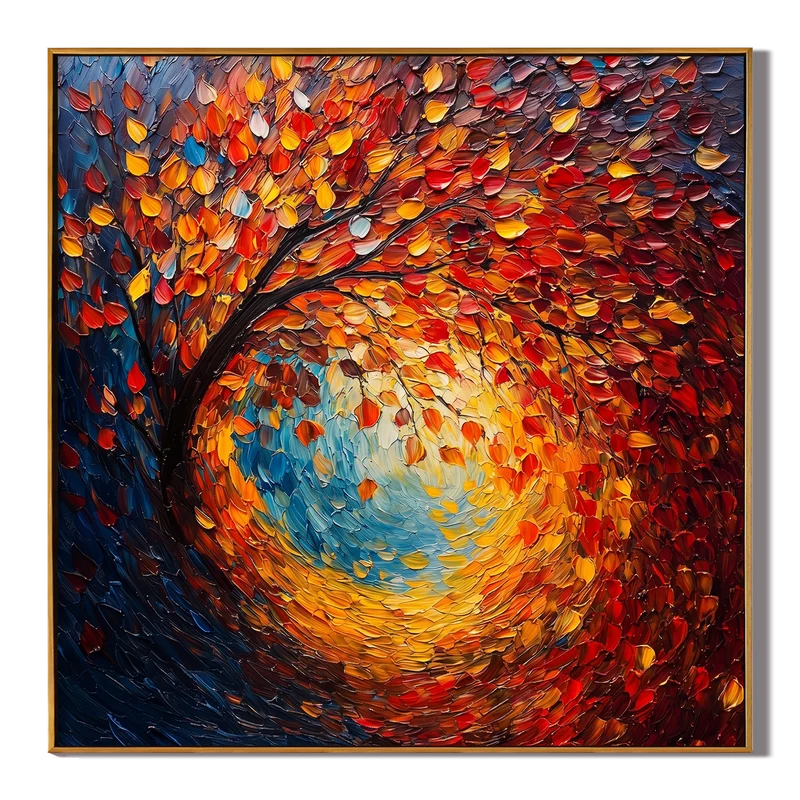 Autumn Whirlwind Wall Art – Red & Orange Forest Painting#yy825201