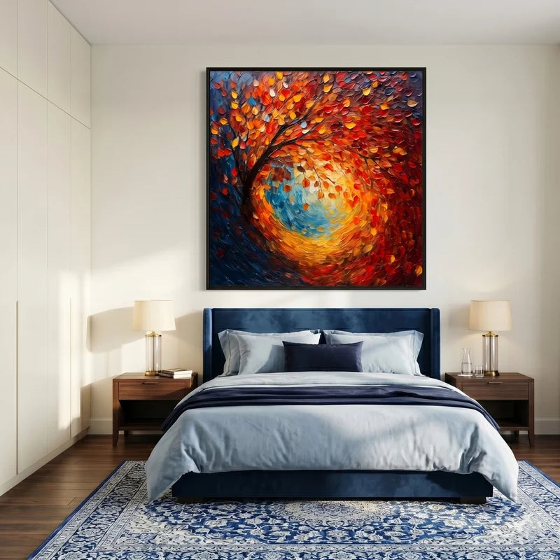 Autumn Whirlwind Wall Art – Red & Orange Forest Painting#yy825201