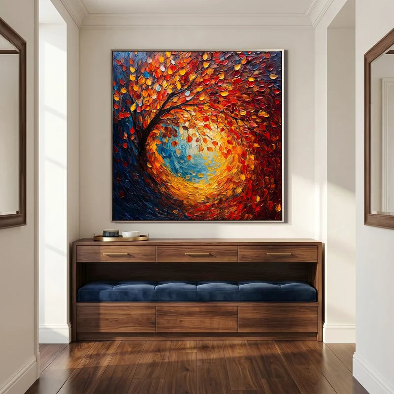 Autumn Whirlwind Wall Art – Red & Orange Forest Painting#yy825201